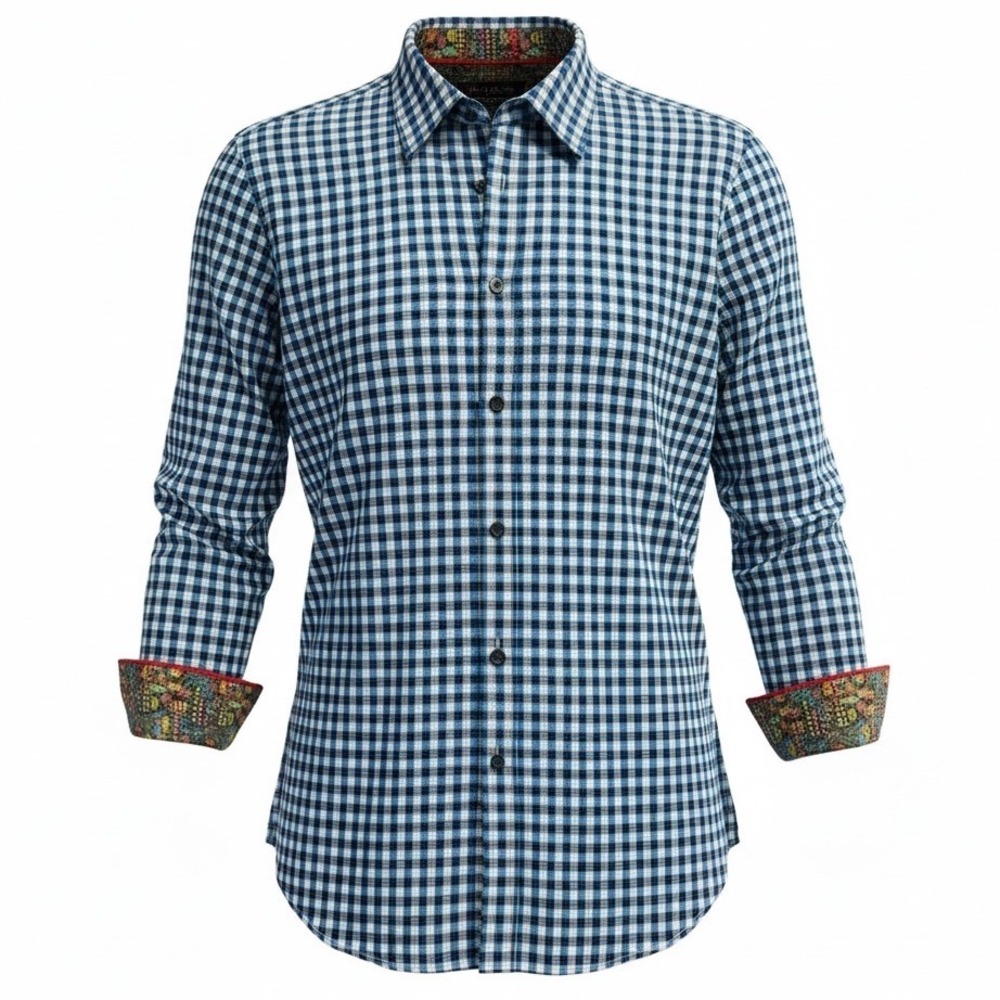 Robert Graham Mens 3XL Blue Gingham Check Contrast Trim Button Down‎ Shirt (N42)